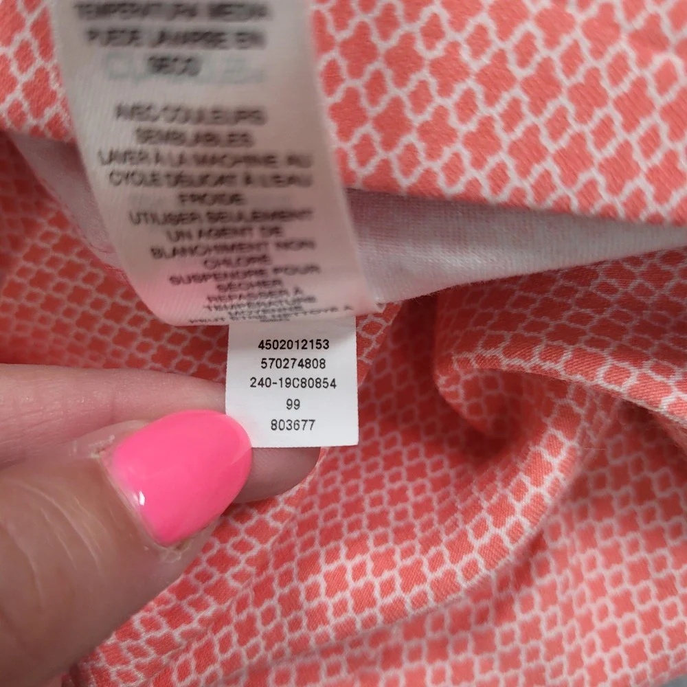 Chicos‎ Perfect Stretch Shorts Womens 2.5 Pink White Geometric Pull On Bermuda